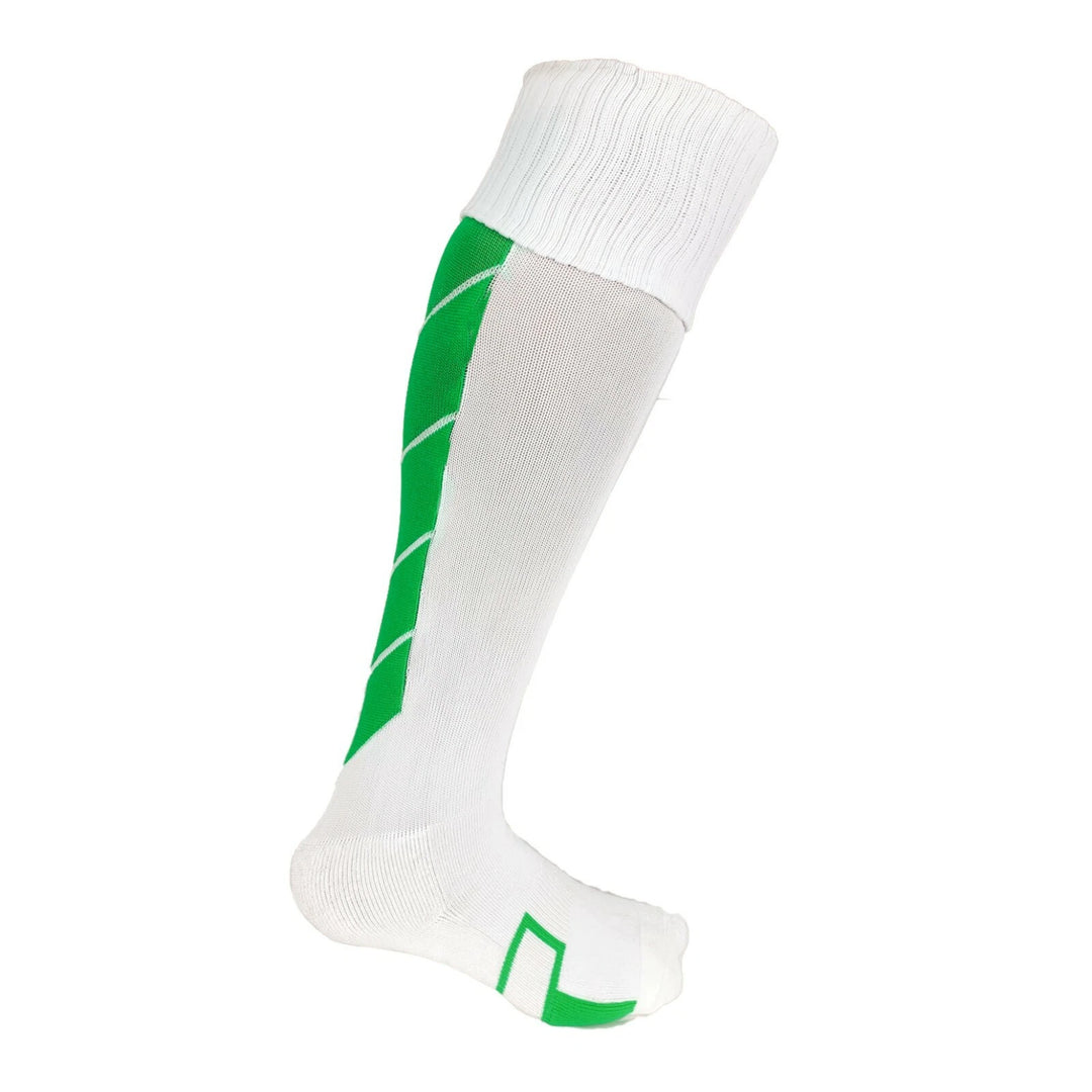 White with Green Accents - Striker Style Soccer Socks - Just 4 Kicks Inc. image 0