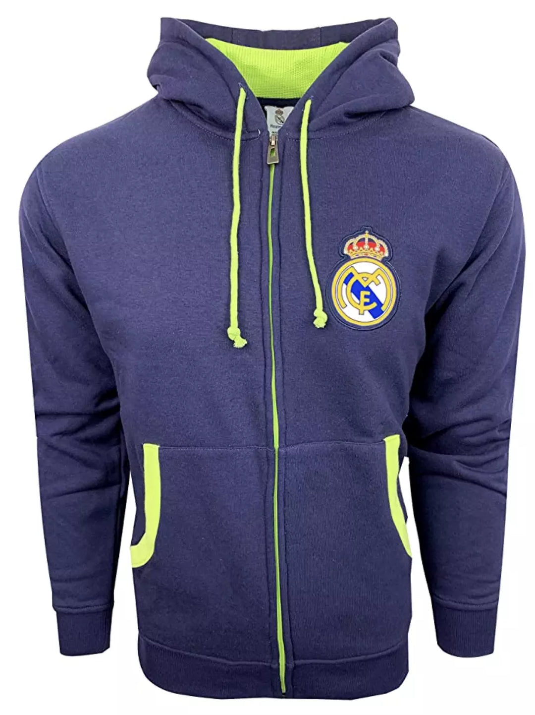 Official Real Madrid Rhinox Full Zip Hooded Sweatshirt - Navy with Lime Accents image 0