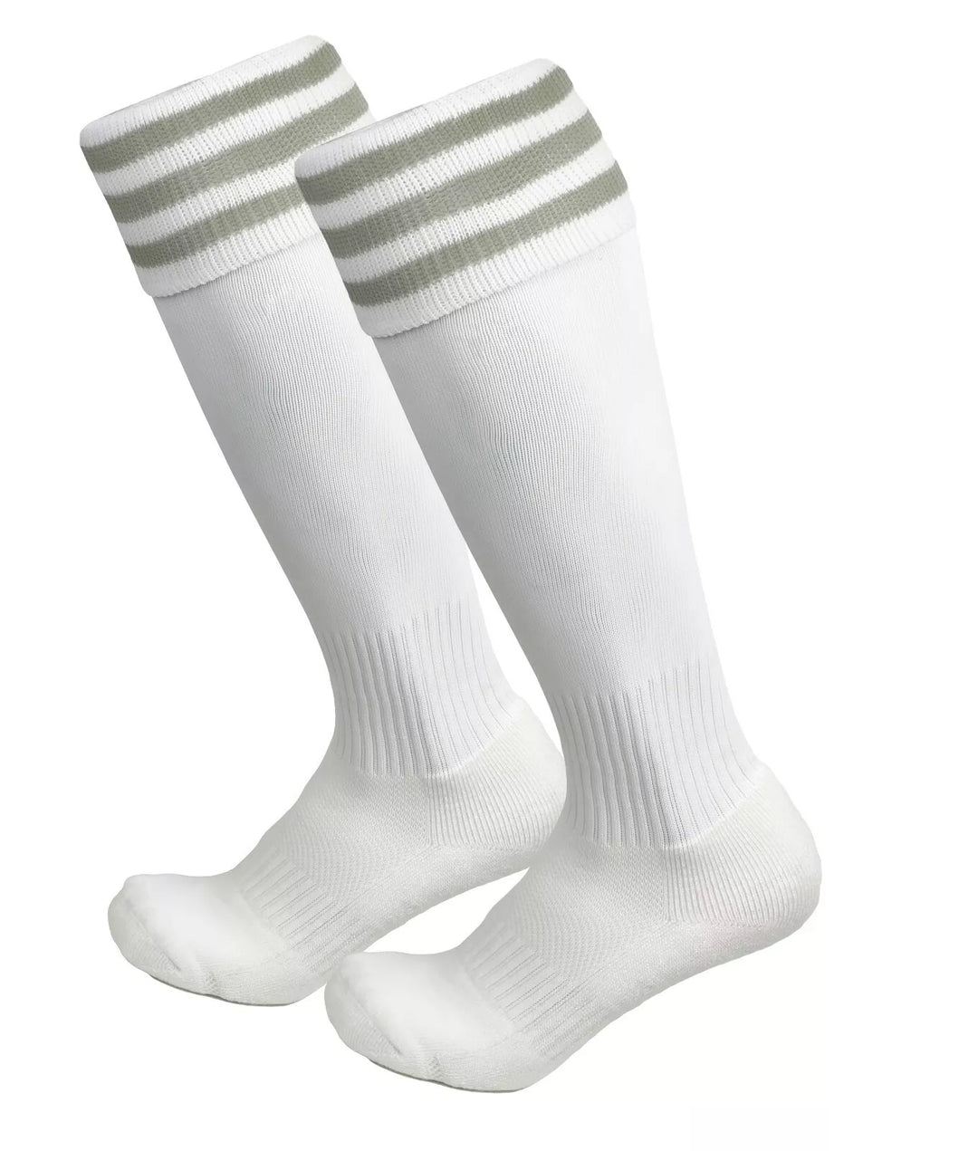 White with Gray Stripes - Euro Style Football Socks - Just 4 Kick image 0