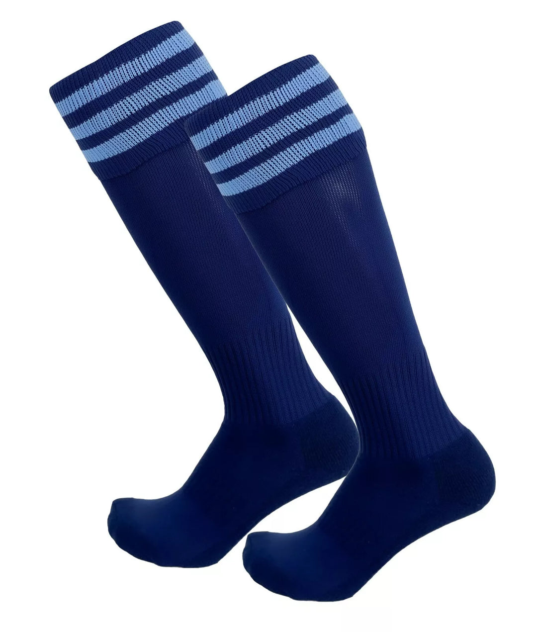 Navy with Sky Blue Stripes - Euro Style Football Socks - Just 4 Kick image 0