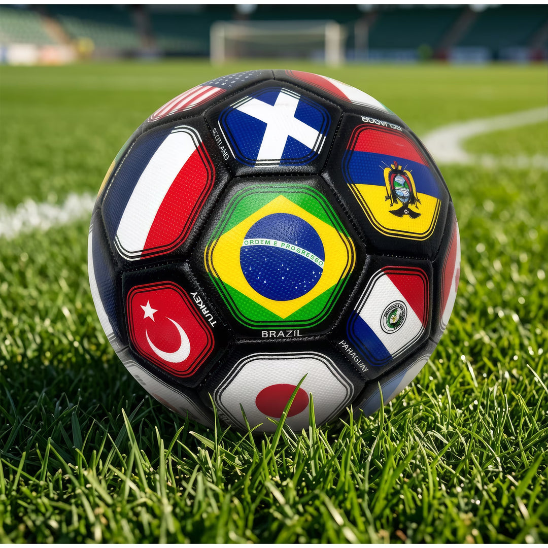 Icon Sports 2026 World Cup Flag Soccer Ball - Size 4 &amp; 5 - Durable Black PVC