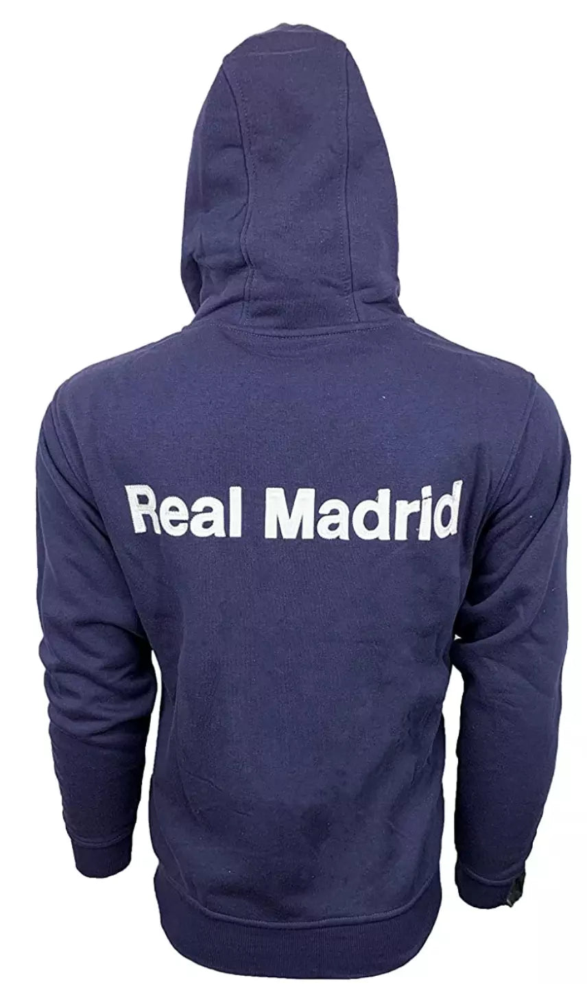 Official Real Madrid Rhinox Full Zip Hooded Sweatshirt - Navy with Lime Accents image 3