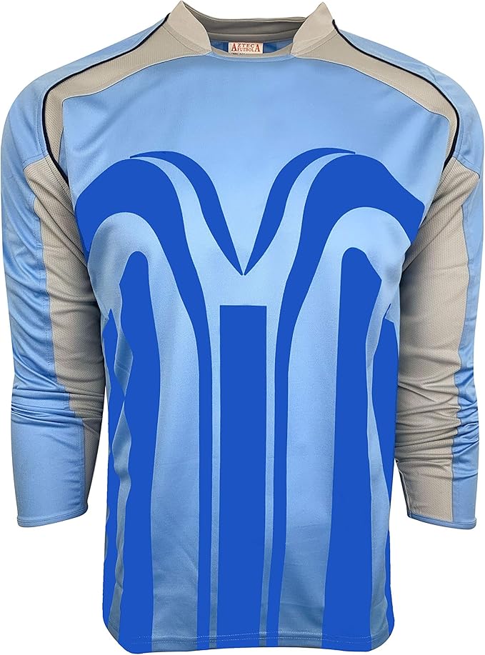 Abstract Blue Pattern Protective Soccer Goalie Jersey 