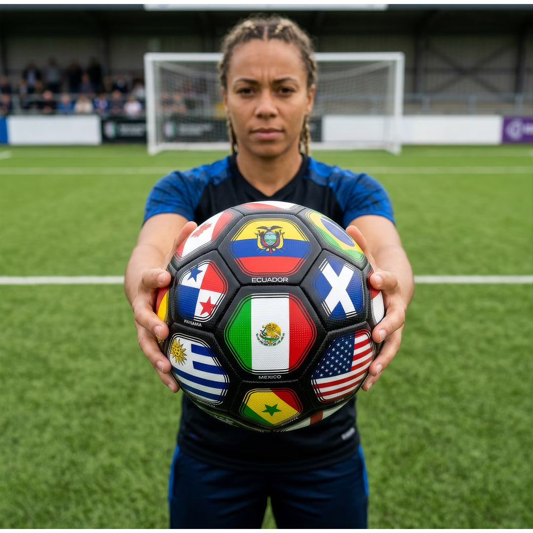 Icon Sports 2026 World Cup Flag Soccer Ball - Size 4 &amp; 5 - Durable Black PVC