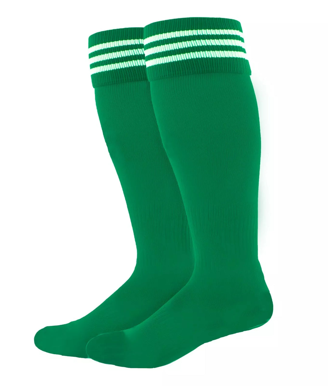 Kelly Green with White Stripes - Euro Style Football Socks - Just 4 Kick image 0