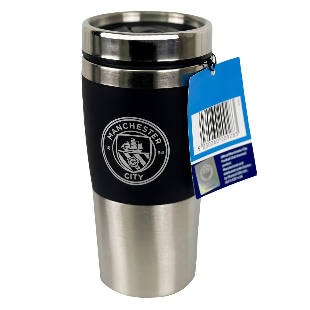Official Man City Travel Mug - Black & Silver - Wizzard Gifts image 0