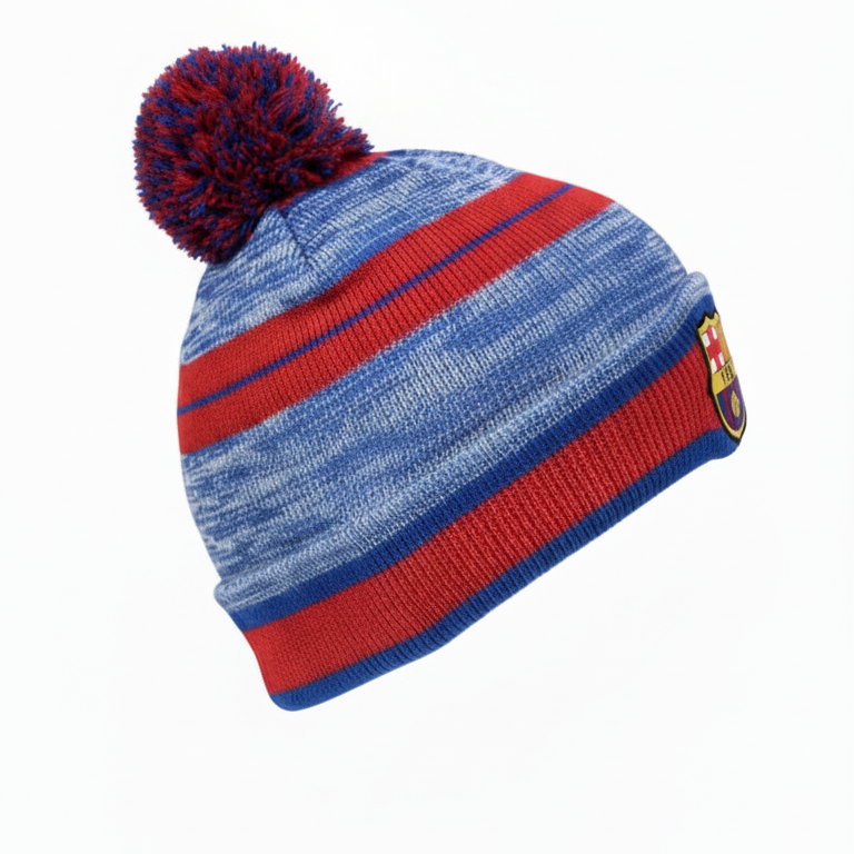 Icon Sports FC Barcelona Official Youth Beanie | Red &amp; Blue Barça Pom Pom Hat