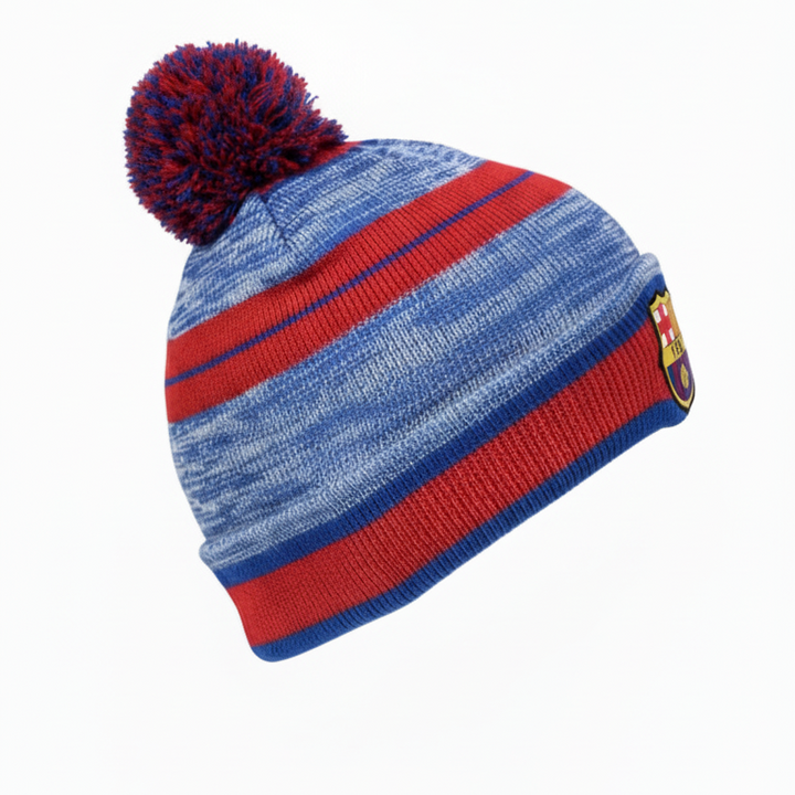 Icon Sports FC Barcelona Official Youth Beanie | Red &amp; Blue Barça Pom Pom Hat