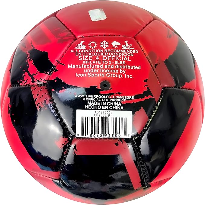 Official Liverpool FC Crest Soccer Ball (Size 4) - Red/Black image 5