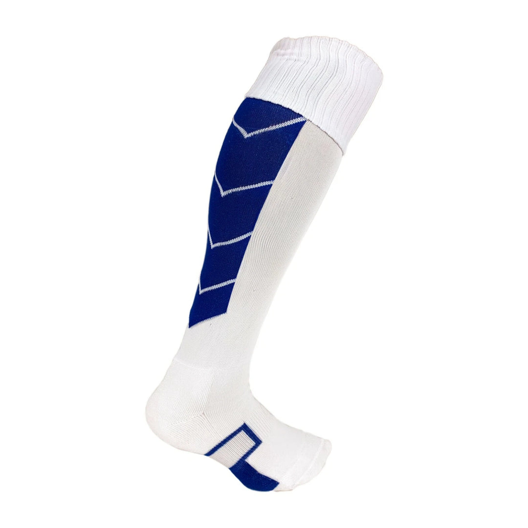 White with Royal Accents - Striker Style Soccer Socks - Just 4 Kicks image 0