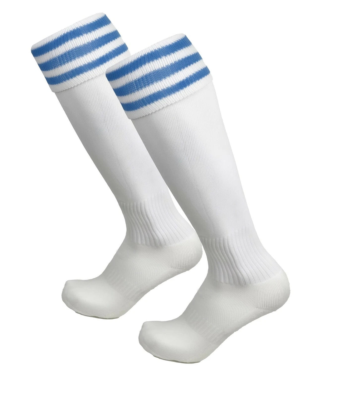 White with Sky Blue Stripes - Euro Style Football Socks - Just 4 Kick image 0