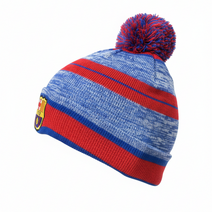 Icon Sports FC Barcelona Official Youth Beanie | Red &amp; Blue Barça Pom Pom Hat