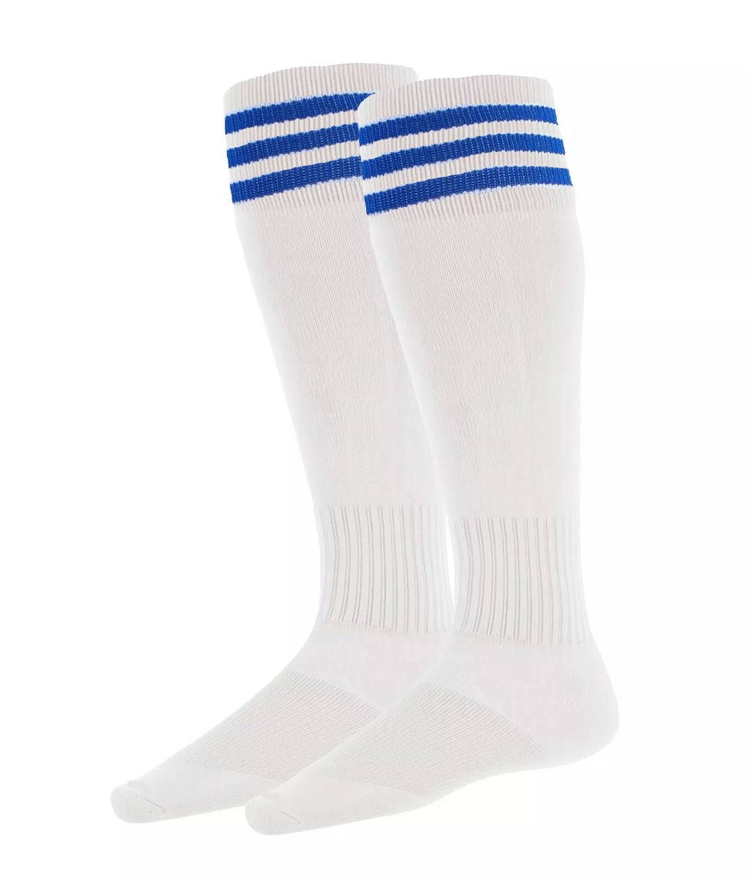 White with Royal Stripes - Euro Style Football Socks - Just 4 Kick image 0