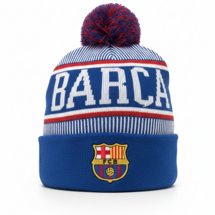 Icon Sports FC Barcelona Official Beanie | Blue &amp; Red Barça Pom Pom La Liga Hat