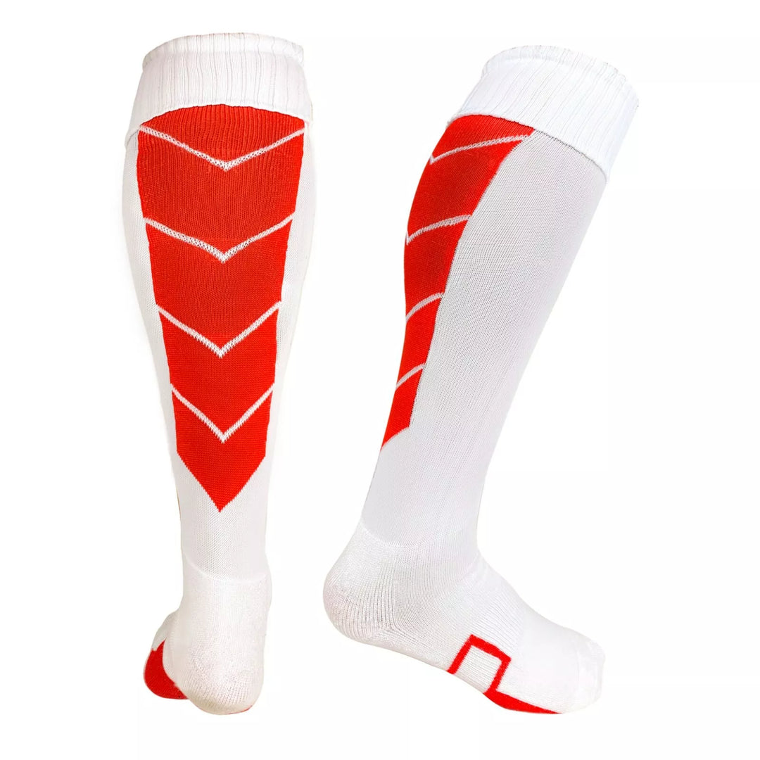 White with Red Accents - Striker Style Soccer Socks - Just 4 Kicks image 0