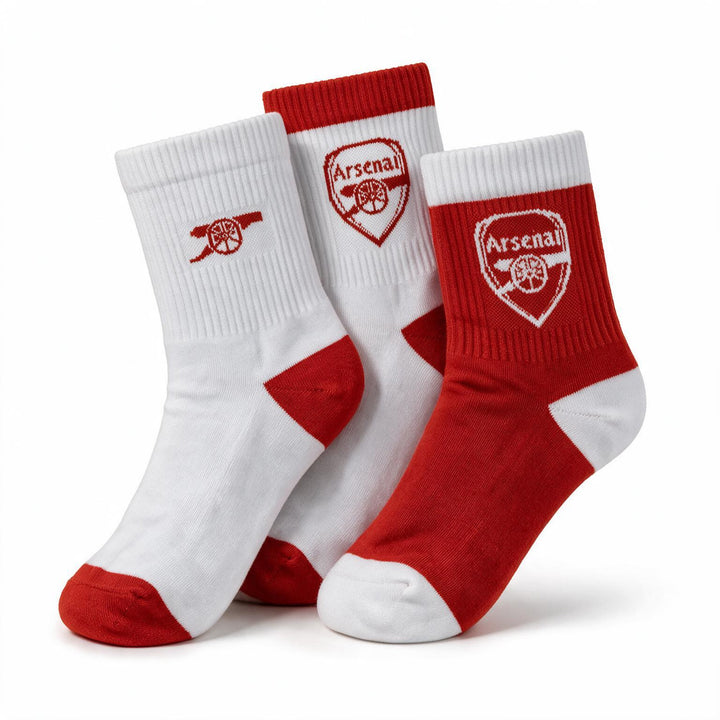 Hy-Pro Arsenal FC 3Pk Mens Crew Socks Official Crest Red White Cotton Size 6-12