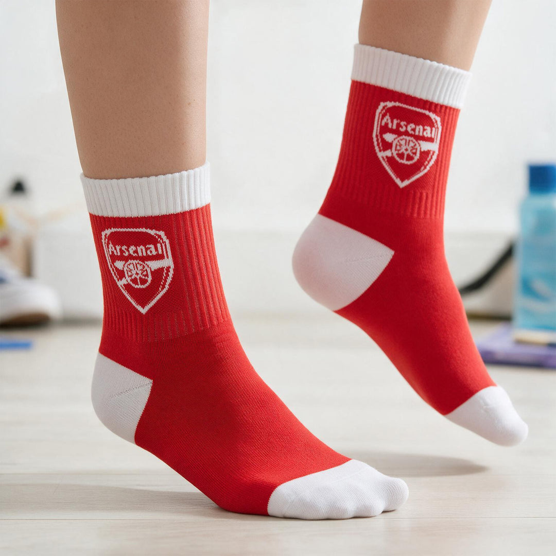 Hy-Pro Arsenal FC 3Pk Mens Crew Socks Official Crest Red White Cotton Size 6-12