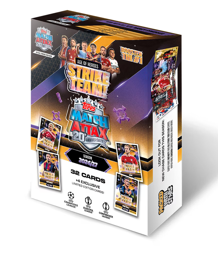 Match Attax 2026/27 Booster Tin – 36 Cards + 4 Exclusive Age of Heroes LEs