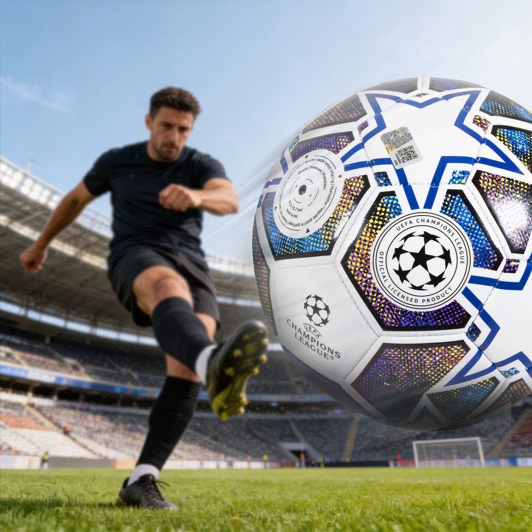 Hy-Pro UEFA Champions League Soccer Ball Size 5 White Blue Black PVC Star Panel
