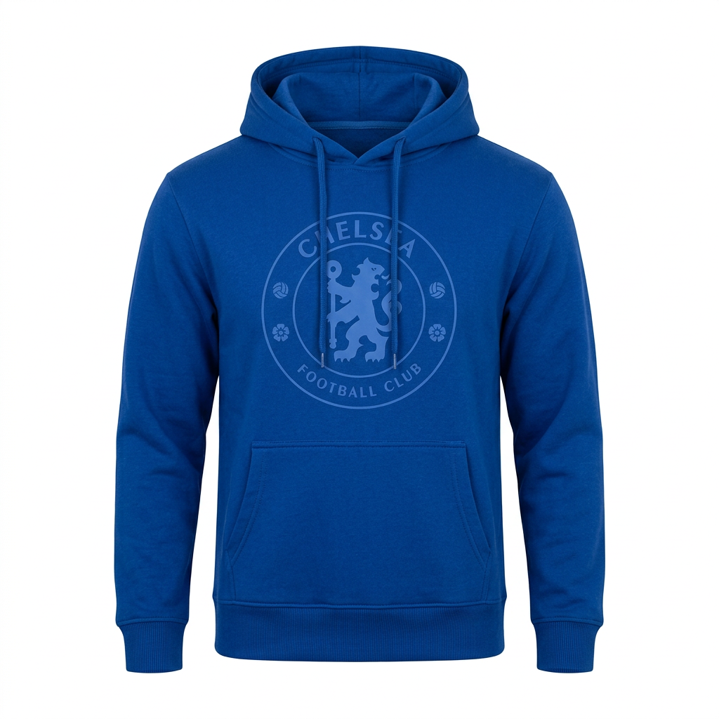 Chelsea FC Hoodie – Blue-on-Blue Tonal Crest Pullover (Youth &amp; Adult Sizes)