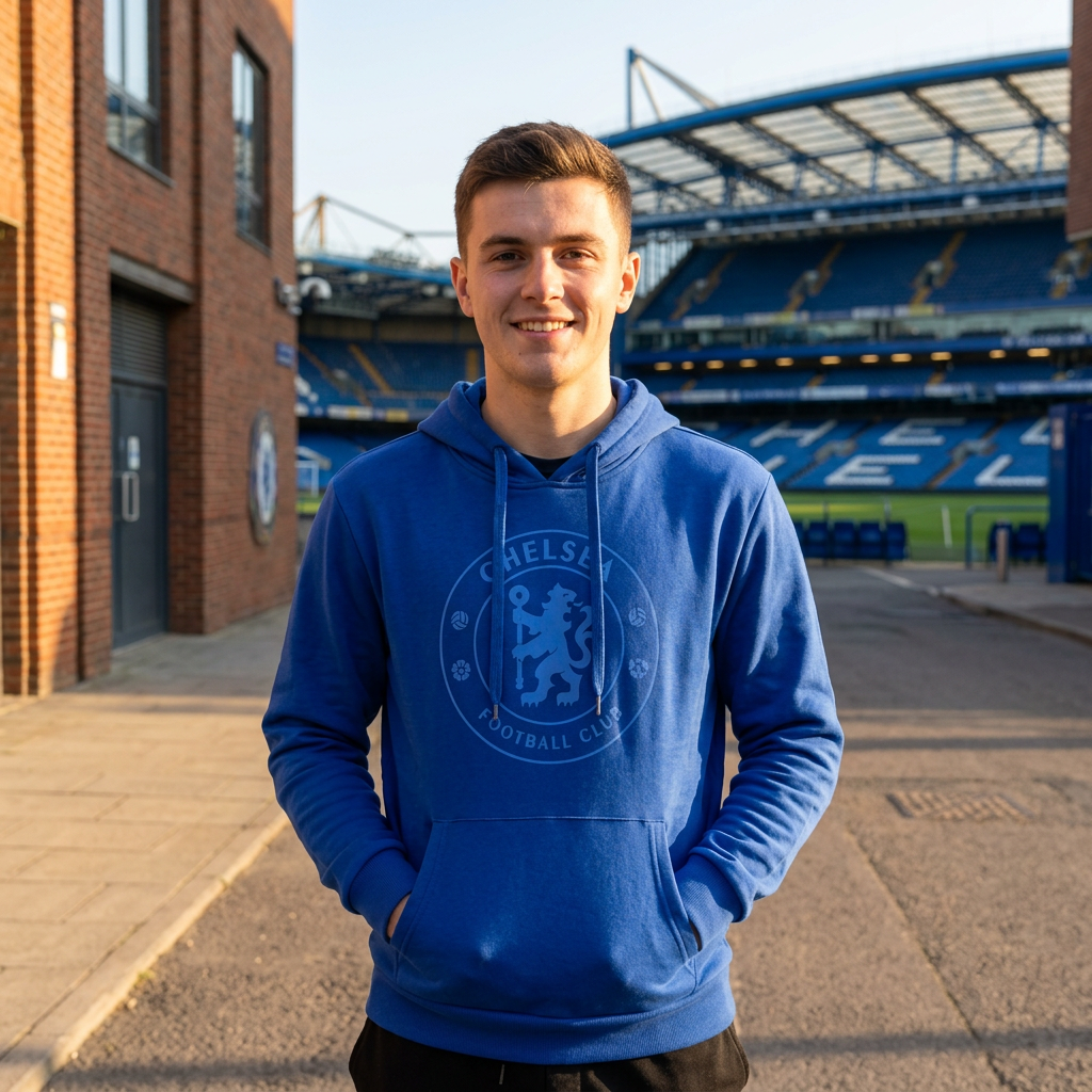 Chelsea FC Hoodie – Blue-on-Blue Tonal Crest Pullover (Youth &amp; Adult Sizes)