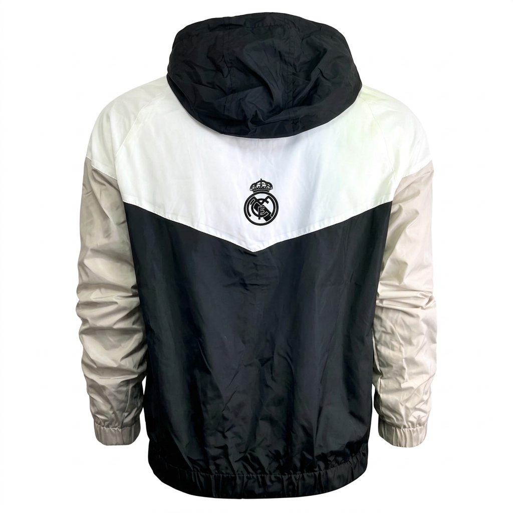 Official Real Madrid Youth Hooded Rain Jacket – White/Black – Licensed Fan Gear