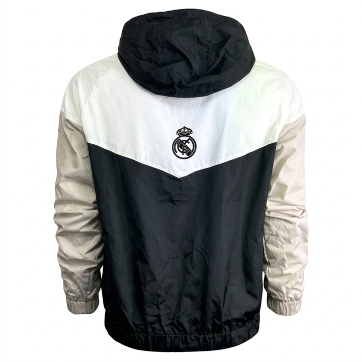 Official Real Madrid Youth Hooded Rain Jacket – White/Black – Licensed Fan Gear