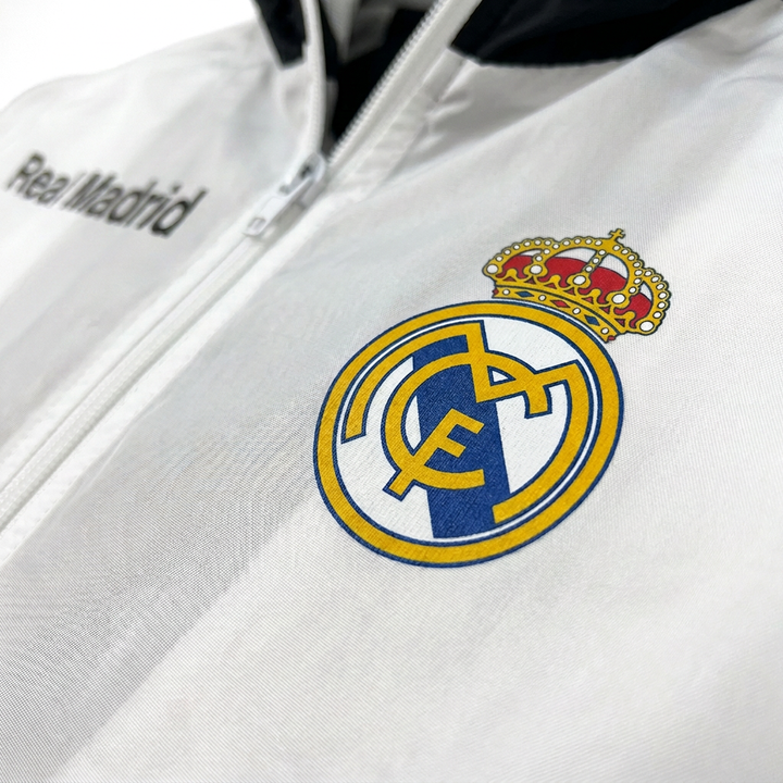 Official Real Madrid Youth Hooded Rain Jacket – White/Black – Licensed Fan Gear