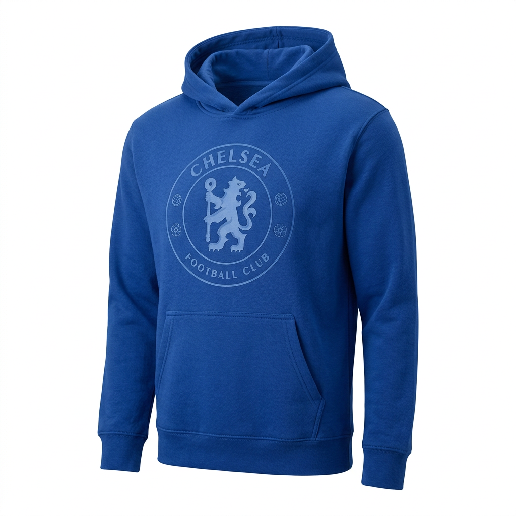 Chelsea FC Hoodie – Blue-on-Blue Tonal Crest Pullover (Youth &amp; Adult Sizes)