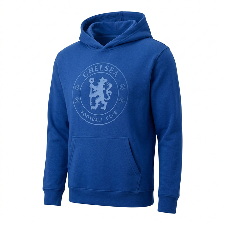 Chelsea FC Hoodie – Blue-on-Blue Tonal Crest Pullover (Youth &amp; Adult Sizes)