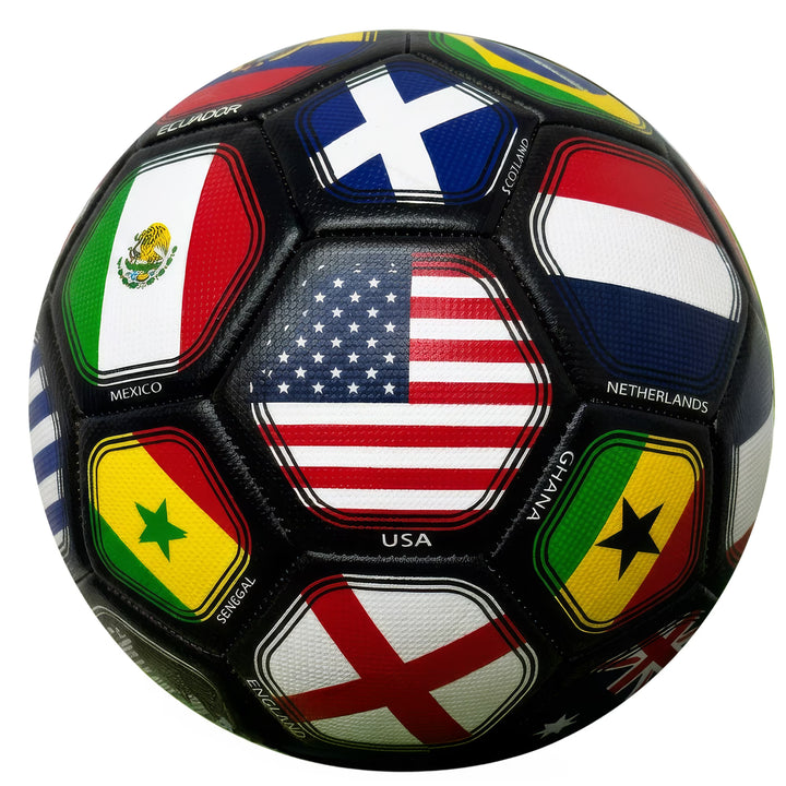 Icon Sports 2026 World Cup Flag Soccer Ball - Size 4 &amp; 5 - Durable Black PVC