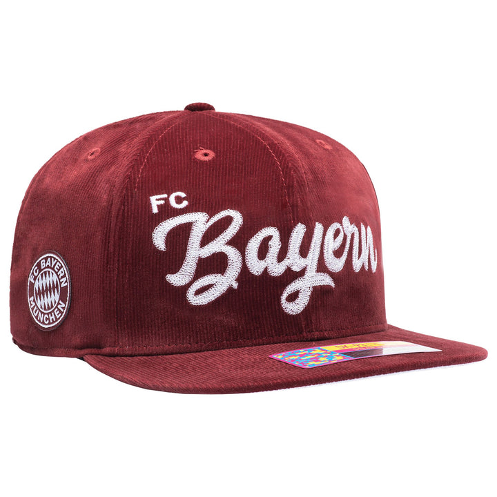 Fan Ink FC Bayern Munich Plush Snapback Hat | Crimson Corduroy Bundesliga Cap