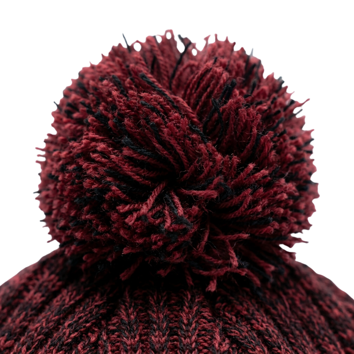 Manchester Pom Beanie – Red &amp; Black Knit with Union Jack Patch (Youth &amp; Adult)