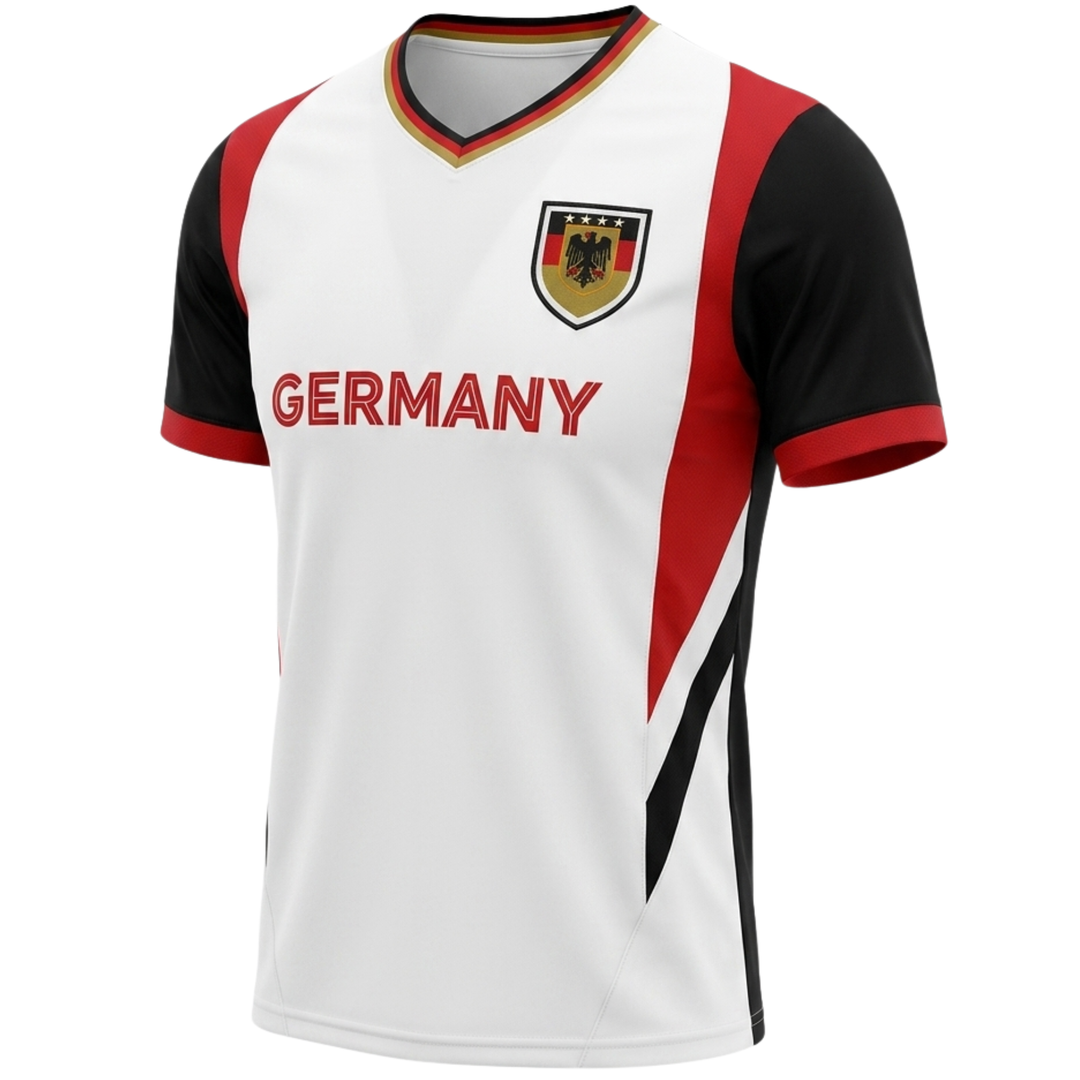 J4K Inc. Germany Soccer Jersey | White Black Red Men &amp; Boys Apparel