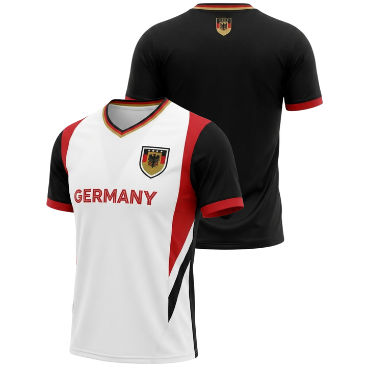 J4K Inc. Germany Soccer Jersey | White Black Red Men &amp; Boys Apparel