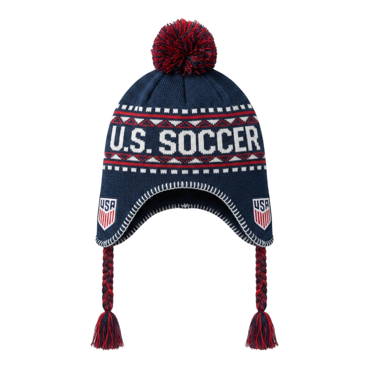 US Soccer Winter Peruvian Beanie Pom Hat Icon Sports USA Crest Knit OSFM