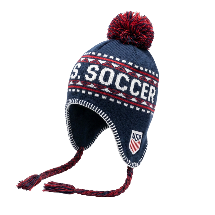 US Soccer Winter Peruvian Beanie Pom Hat Icon Sports USA Crest Knit OSFM