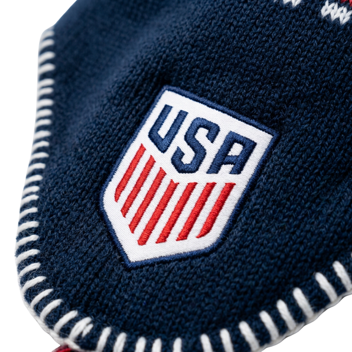US Soccer Winter Peruvian Beanie Pom Hat Icon Sports USA Crest Knit OSFM