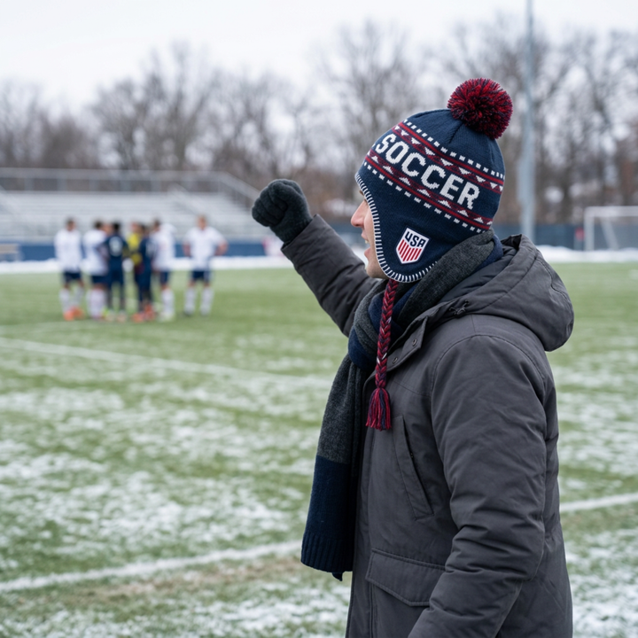 US Soccer Winter Peruvian Beanie Pom Hat Icon Sports USA Crest Knit OSFM