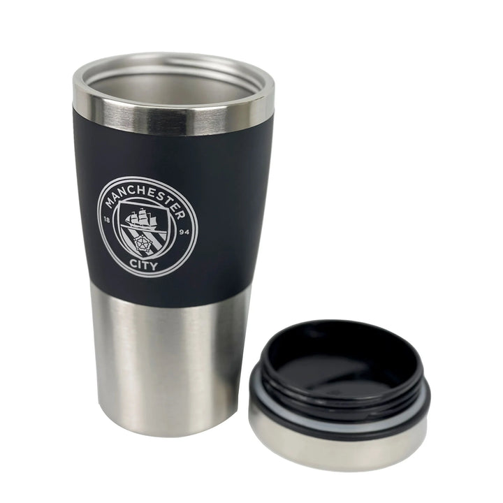Official Man City Travel Mug - Black &amp; Silver - Wizzard Gifts image 1