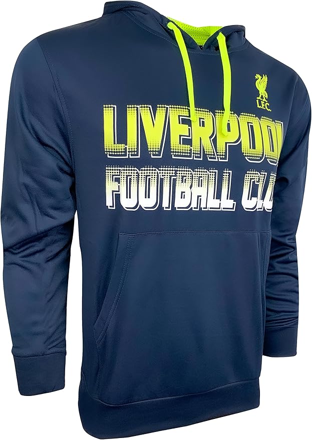 Official LFC Icon Sports Hooded Sweatshirt - Navy &amp; Neon Yellow image 2