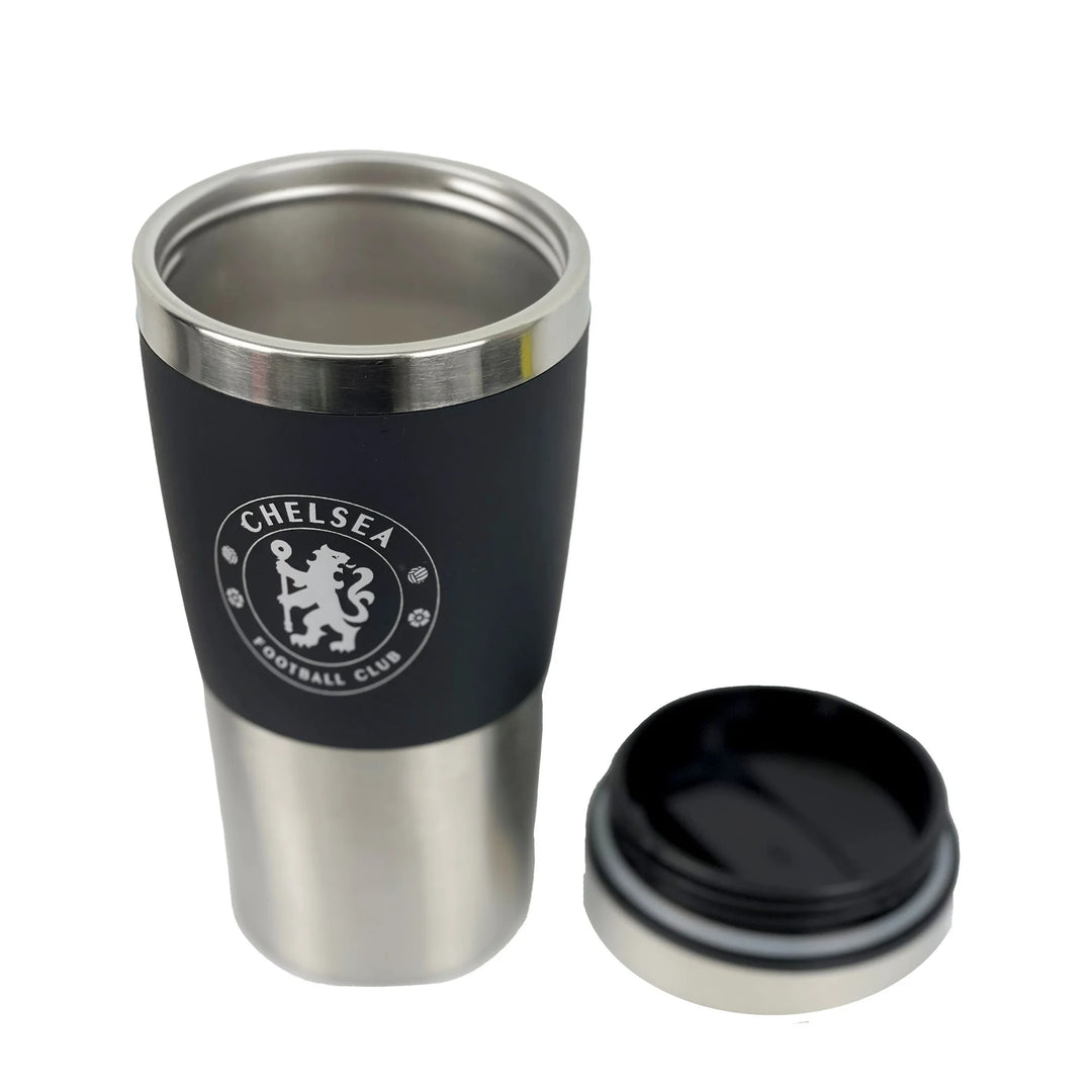 Official Chelsea Travel Mug - Black &amp; Silver - Wizzard Gifts image 1