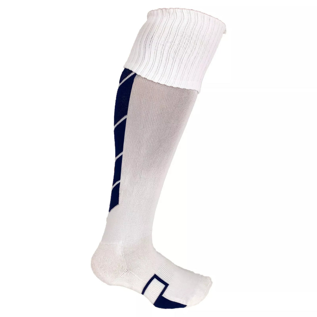 White with Navy Accents - Striker Style Soccer Socks - Just 4 Kicks In image 0