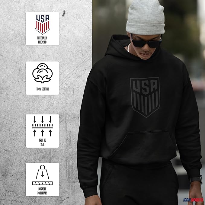 Official USMNT/USWNT Icon Sports Pullover Hoodie - Black Tonal Crest image 3