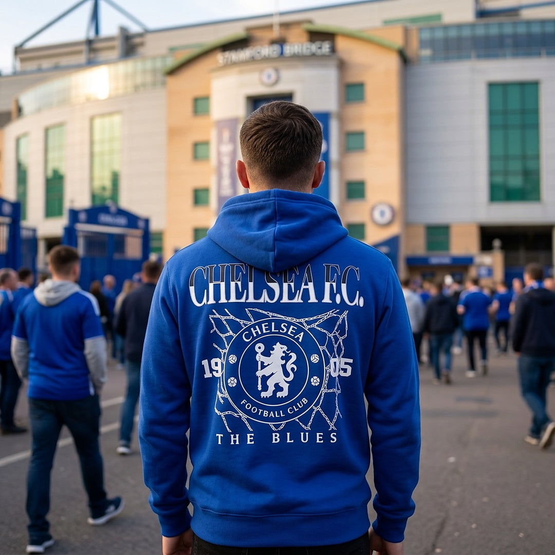 Chelsea FC Hoodie – Small Chest Crest, Big Back Graphic (Youth &amp; Adult)