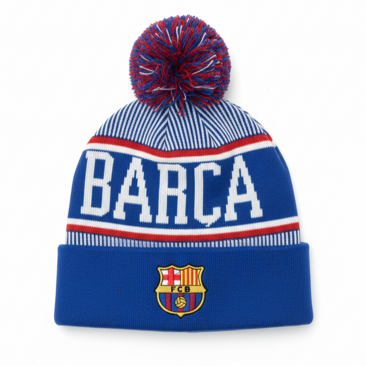 Icon Sports FC Barcelona Official Beanie | Blue &amp; Red Barça Pom Pom La Liga Hat