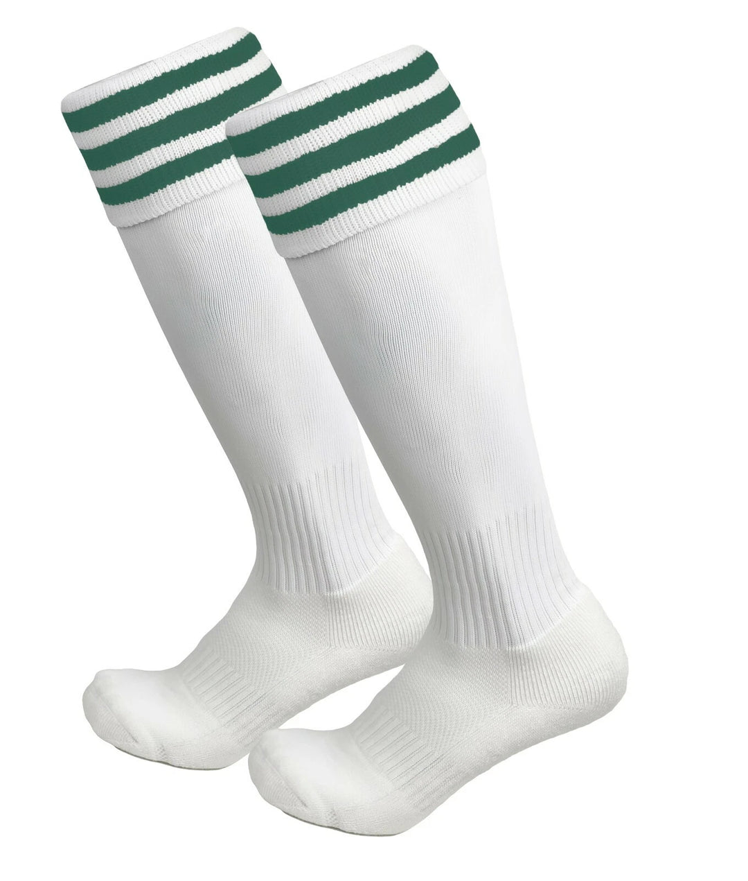 White with Dark Green Stripes - Euro Style Football Socks - Just 4 Kick image 0