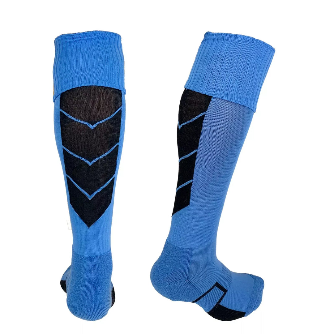 Sky Blue with Black Accents - Striker Style Soccer Socks - Just 4 Kicks In image 0