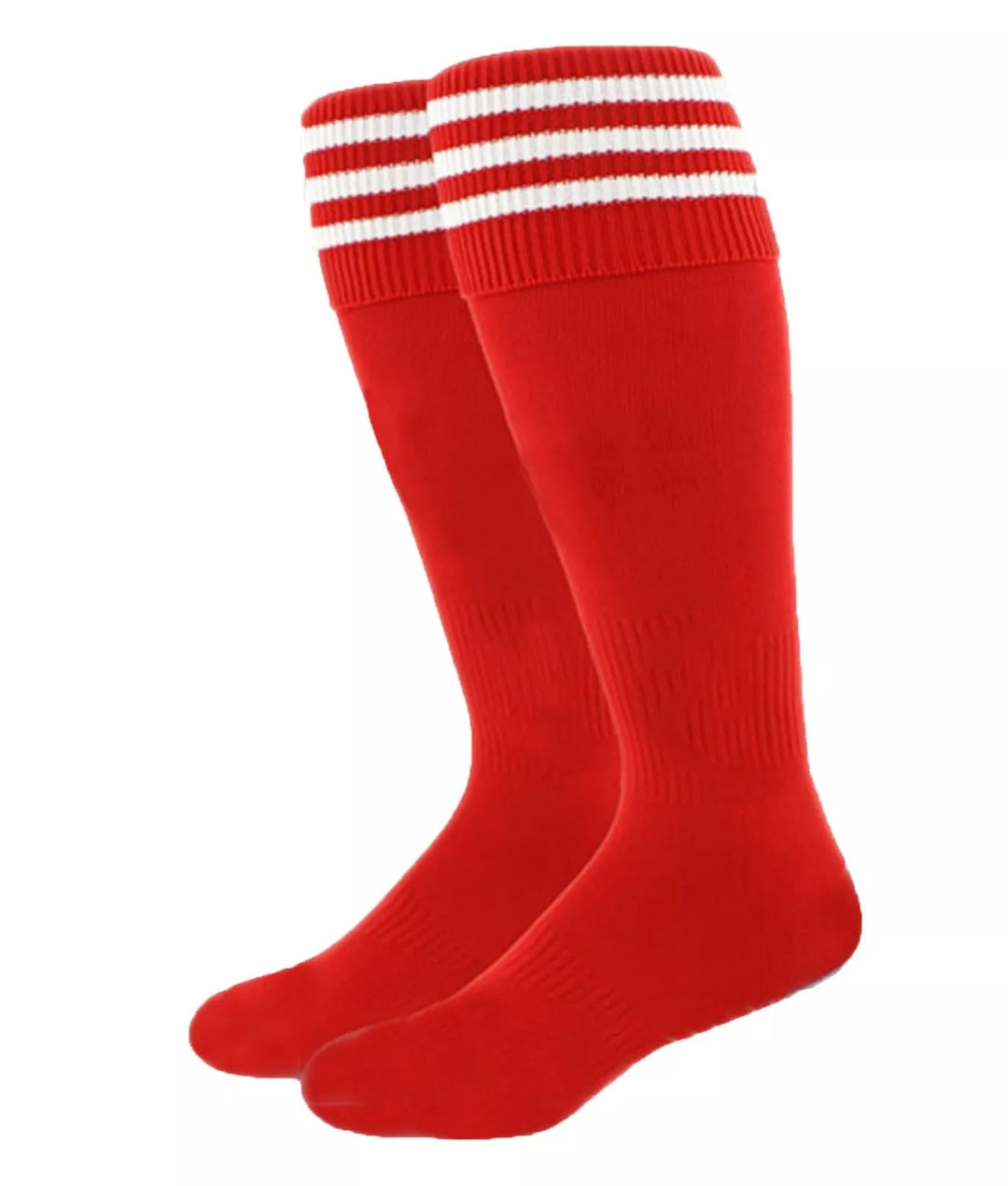Red with White Stripes - Euro Style Football Socks - Just 4 Kick image 0