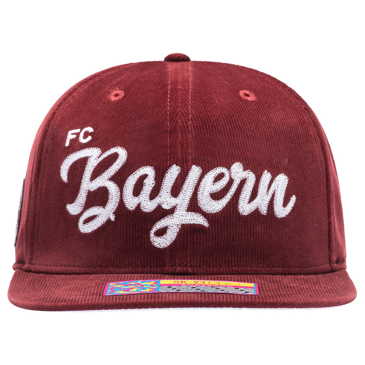 Fan Ink FC Bayern Munich Plush Snapback Hat | Crimson Corduroy Bundesliga Cap